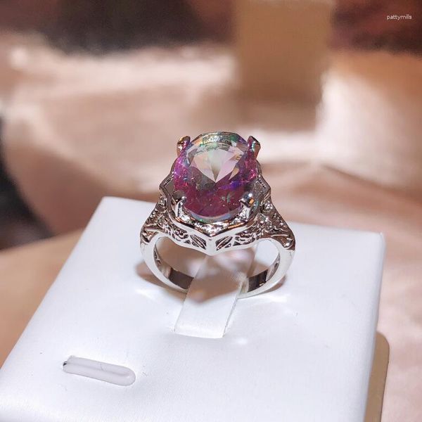 Cluster Anéis Real S925 Prata Esterlina Sólida Ametista Anel Para Mulheres Anillos Finos De Alianças De Casamento Fêmeas Naturais Pedra Preciosa