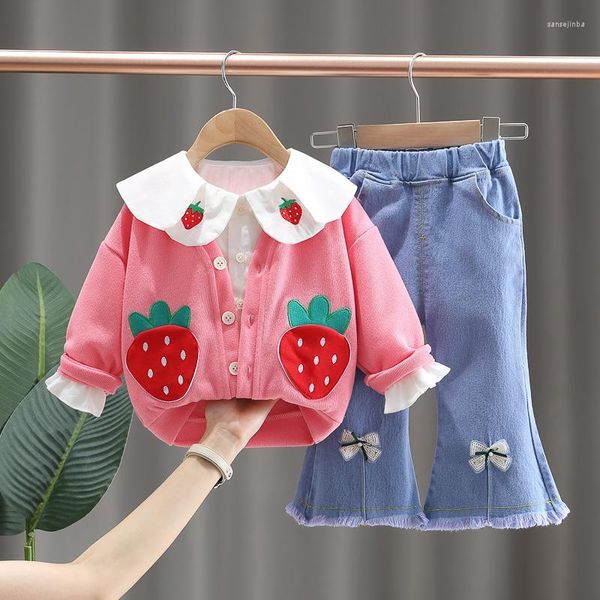 Kleidung Sets Kinder Mädchen Für Baby Erdbeere Prinzessin Jacke Hemd Jeans 3 Stücke Anzüge Infant Kleinkind Mädchen Kleidung Set Outfits