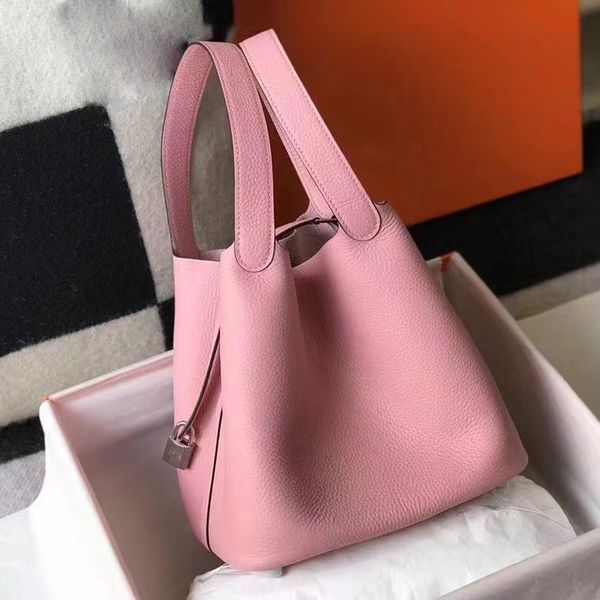 Bolsas de ombro novas de couro real bolsa de balde feminina bolsa de compras designer bolsa de alta qualidade corpo cruzado com trava picotin bolsas de luxo famosas bolsas tote bag