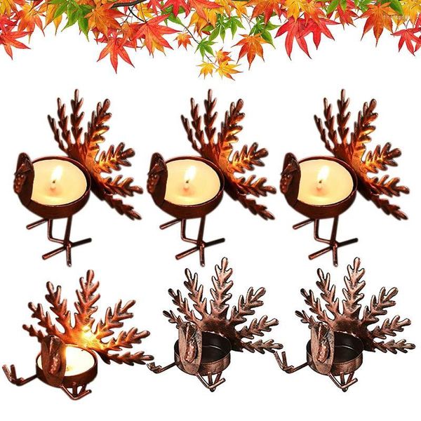 Flores decorativas Porta-velas de Ação de Graças Tealight Castiçais em forma de peru 6 peças Centro de mesa Rústica luz de chá