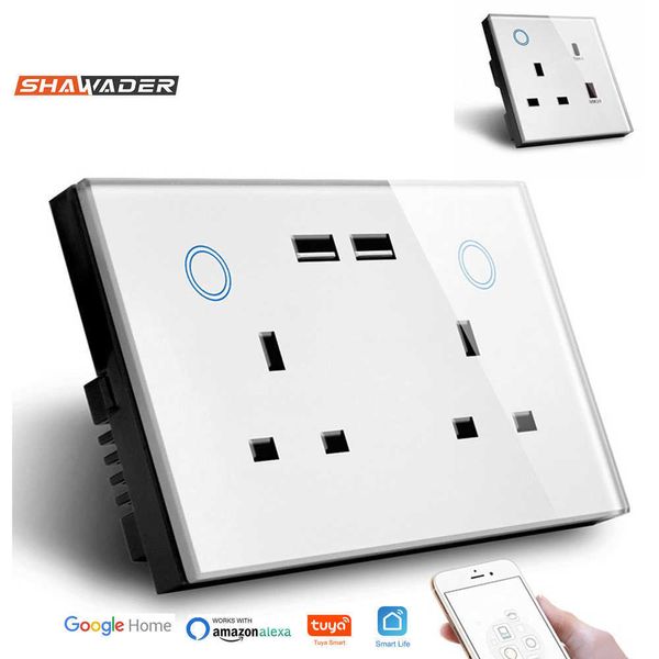 Akıllı Güç Fişleri WiFi Akıllı Tuya USB USB Tip C Duvar Soketi İngiltere Fiş Çıkışı 13A Güç Touch Switch Kablosuz Enerji İzleme Alexa Home HKD230727