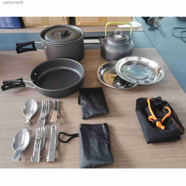 16pcs Set di pentole da campeggio Set da cucina da campeggio Pentole da campeggio Nesting Camp Cook Set Escursionismo Mini pentole Backpacking Pans Set 2022 L230621