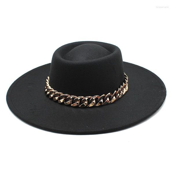 Boinas Cap Feminino Chapéus Para Homens Fedoras Feltro Primavera Outono Aba Larga Com Corrente Headgear Designer Moda Capela Imagem Do Casamento Na Praia