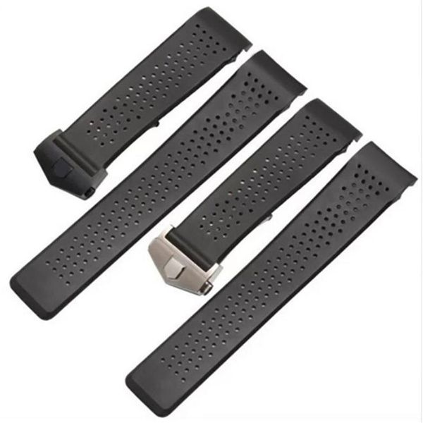 22mm TOP Pulseira de Relógio de Borracha Superfina Silicone Prata Aço Inoxidável Dobrável Fivela de Relógio PULSEIRAS 214S