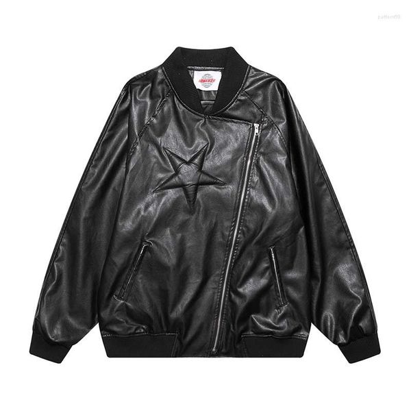 Jaquetas masculinas vintage superdimensionadas Hip Hop Casacos de couro sintético masculino Harakuju Outwear outono preto