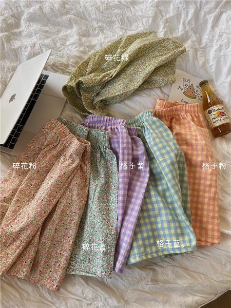 Damen Shorts Jmprs Floral Plaid Frauen Summmer 2023 Koreanische Mode Lose Alle-spiel Elastische Taille Casual Snack Hosen Hause Pyjama