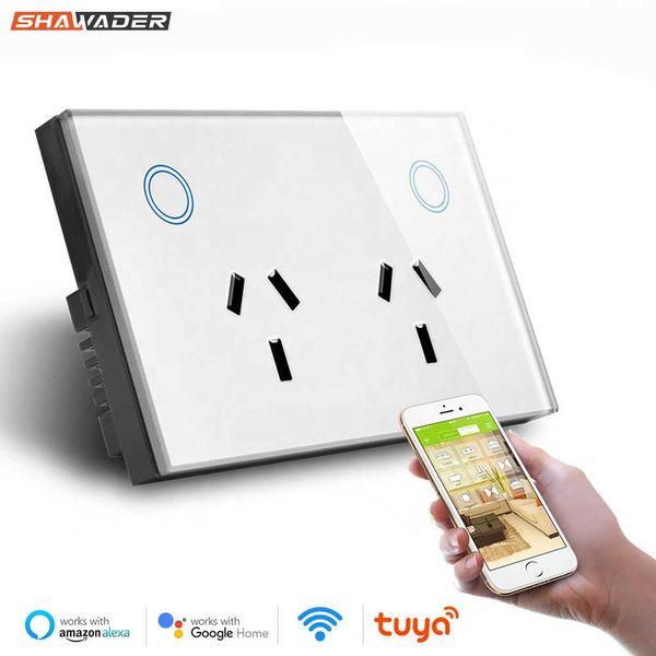 Tappo di alimentazione intelligente Wifi Tuya Smart Wall Walk Socket SAA Au Electrical Plug Outlet 10A Power Touch Switch Wireless Remote Contorl di Alexa Home HKD230727