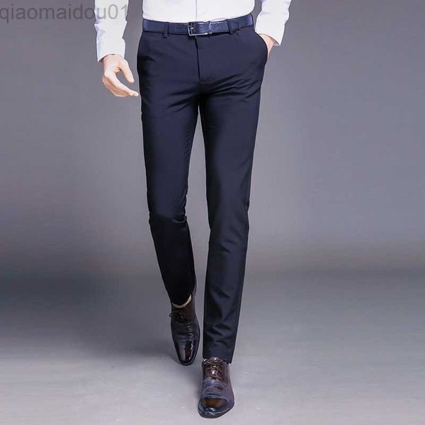 Erkek pantolon yeni moda yüksek kaliteli erkekler pantolon düz bahar sonbahar uzun erkek klasik iş rahat pantolon ince fit tam uzunluk L230727