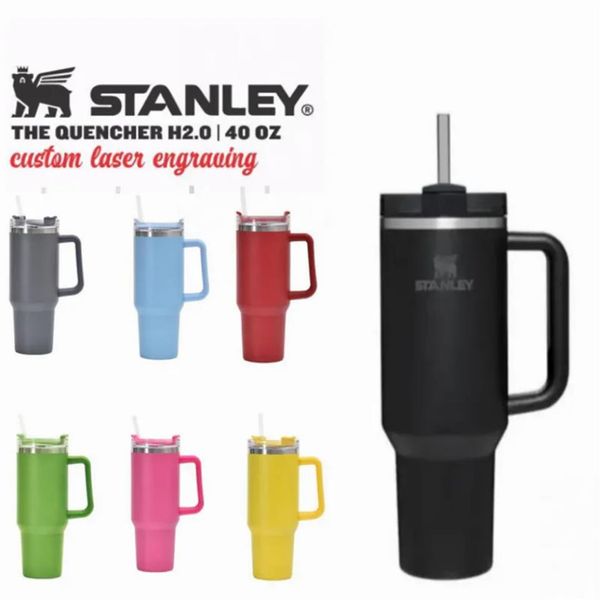 Stanley Logo Bicchiere da 40 once in acciaio inossidabile con logo maniglia coperchio cannuccia boccale di birra di grande capacità bottiglia d'acqua verniciatura a polvere cam279y all'aperto