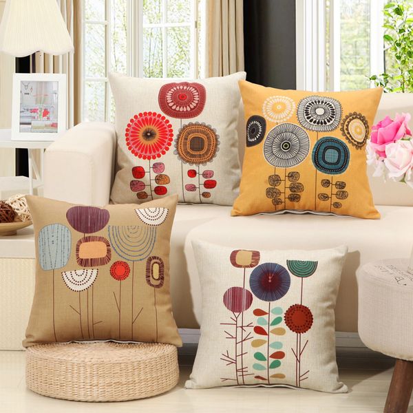 Подушка декоративная подушка мода хлопковое льняное цветочное изображение.