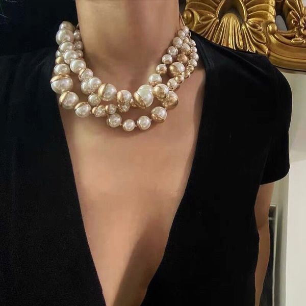 Charms Collana corta multistrato di perle di vetro eleganti vintage per donna Girocolli Collares Charm Collier Femme 230726