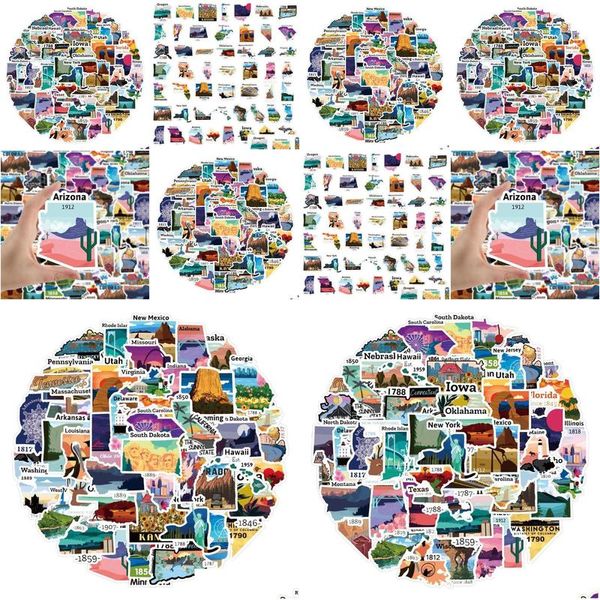 Autoaufkleber 52 Stück Colorf Beautif USA Staaten Karte des Amerika Nationalpark Graffiti Kinder Spielzeug Skateboard Drop Lieferung Mobiles Mot Dhvj3