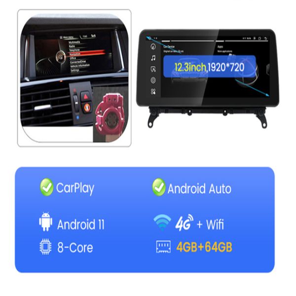 Multimedia-Player mit GPS für das Auto, Radio mit Android 12, CPU, 8 GB + 256 GB, Car-Play, Audio, für B-M-W X3, F25, X4, F26, 2011-2018