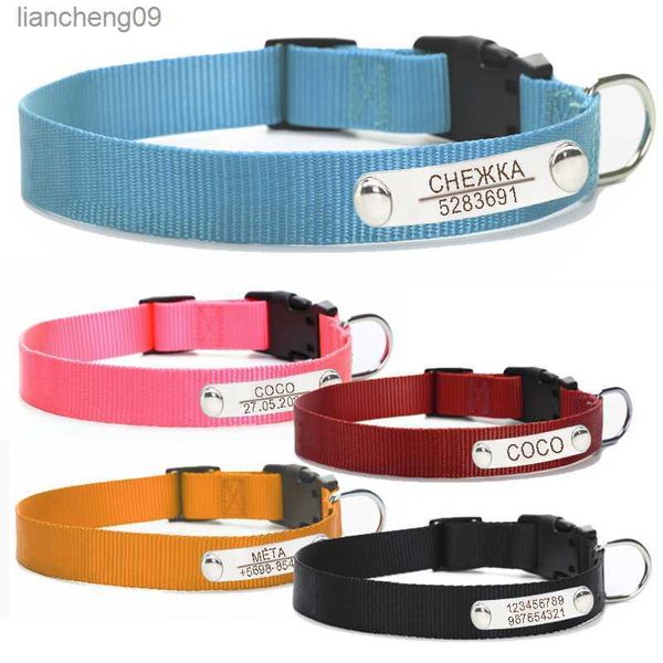 Personalisiertes Nylon-Hundehalsband, ID-Tag, personalisierte Gravur für Haustiere, Katzen, individuelles Edelstahl-Zubehör, Anti-Verlust für große Hunde, L230620