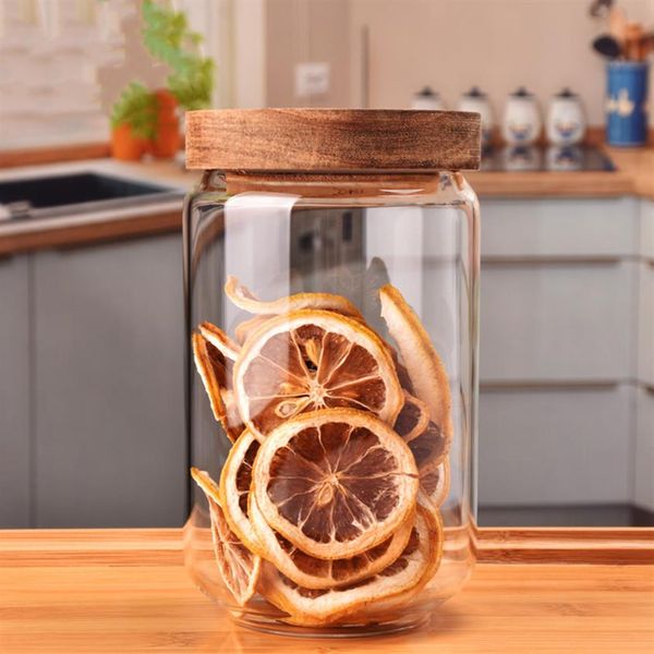 Coperchio in legno Bottiglie per la conservazione della cucina in vetro Vasi Contenitore ermetico Contenitore per contenitori Chicchi di caffè Grani Scatole per barattoli di caramelle194S