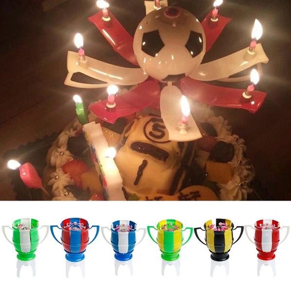 Vela de cumpleaños romántica Musical, copa de fútbol giratoria, vela Musical de fútbol, música creativa de feliz cumpleaños, regalo 254T