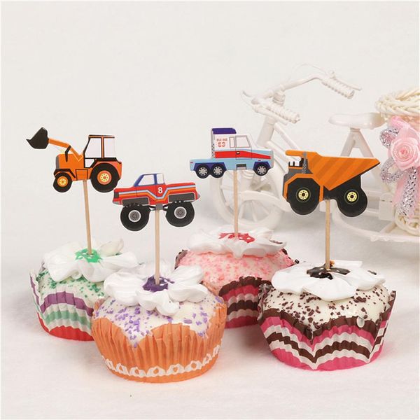 24pcs Cartoon Car Truck Cupcake Toppers выбирает вечеринку по случаю дня рождения детского душа Decor2967