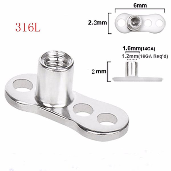 Lote de 20 peças 316L Aço Cirúrgico Micro Dermal Base Skin Diver Piercing Implantes Dérmicos Jóias 16g 1 2mm Interno De Rosca252r