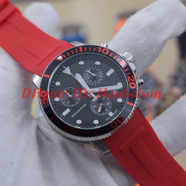 Мода T-Sport Men Watch Watch Quartz Movement Multifunction Chronograph Reloj de Lujo Black Face Red Rubber rap 45mm2935