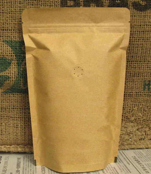 25pcs (100g-1kg) Stand up Kraft Paper Valve Ziplock Bag Chicchi di caffè Sacchetto di immagazzinaggio Foglio valvola unidirezionale All'interno di sacchetti di imballaggio per caffè H1231 LL
