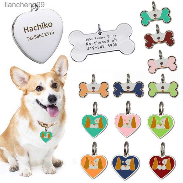 Ciondolo per animali domestici creativo Lettering Dog Tag a forma di cuore Collana per cani con osso anti-smarrimento Portachiavi in metallo carino L230620