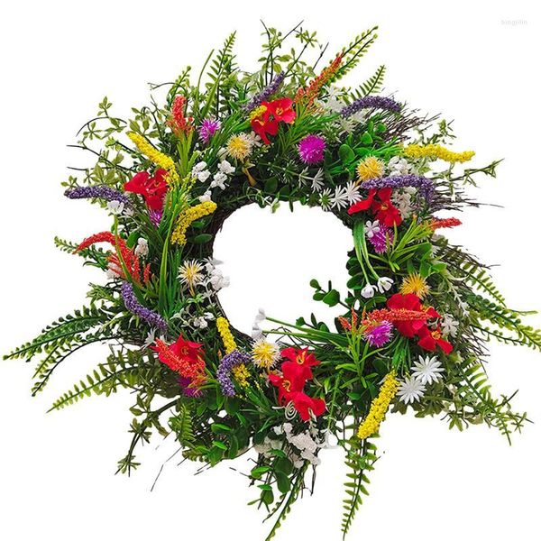 Fiori decorativi Primavera Ghirlanda colorata Ghirlande di fiori misti 35cm / 40cm Porta ghirlanda di fiori selvatici per la decorazione della finestra della parete esterna anteriore