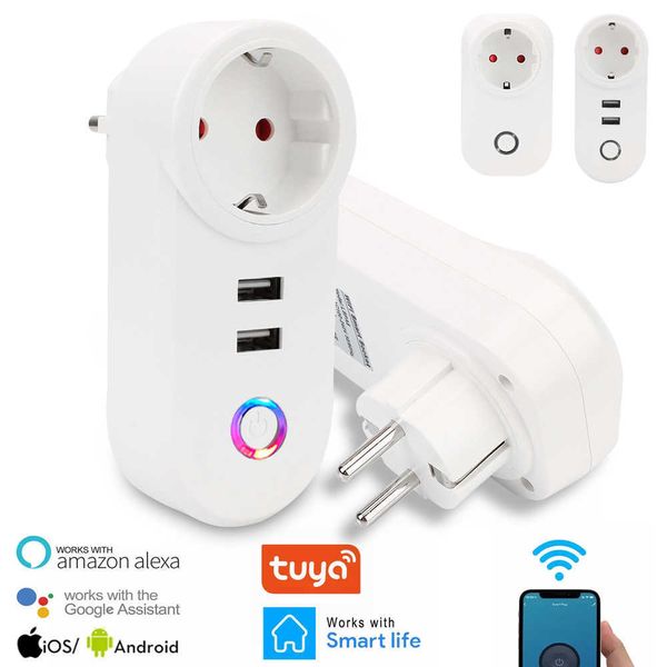 Akıllı Güç Fişleri Kablosuz Soket Wi-Fi USB Outlet AB Monitör Zamanlayıcı Alex Uzaktan Kumanda Zamanlayıcı Ses Tiya Telefon Şarj Cihazı WiFi Akıllı Fiş HKD230727