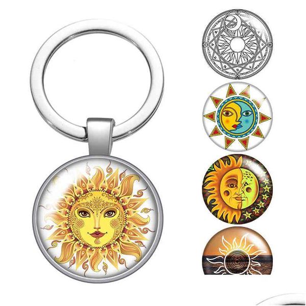 Porte-clés Longes Soleil Lune Étoiles Beauté Verre Cabochon Porte-clés Sac Porte-clés De Voiture Anneau Titulaire Charmes Sier Couleur Hommes Femmes Cadeaux Dro Dho8I