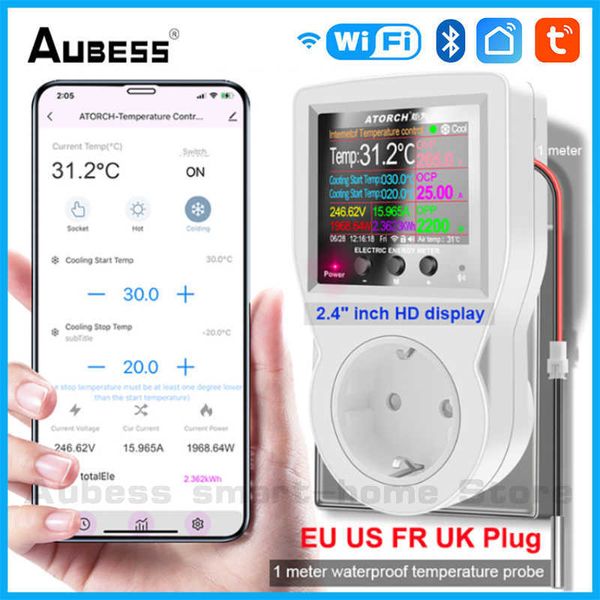 Plugues de energia inteligentes Tuya WIFI/Bluetooth Tomada do monitor de energia EU/US/AU/UK/FR Plugue Medidor de energia Tomada de energia Digital Power Watt Wattímetro HKD230727