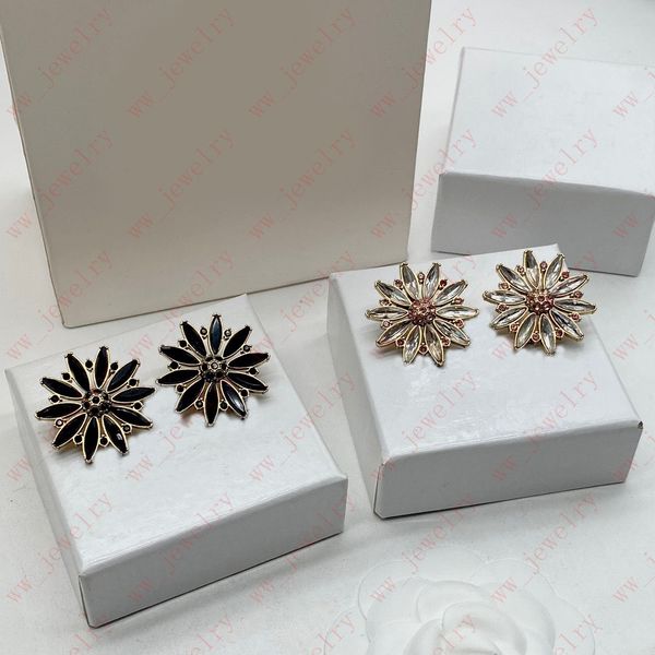 Stud925 Silbernadel schwarz | Hellgoldene zweifarbige Vintage-Ohrringe mit Kristallblumen, personalisierte Ohrringe für Frauen, Bankett, Geschenke, hohe Qualität mit Box