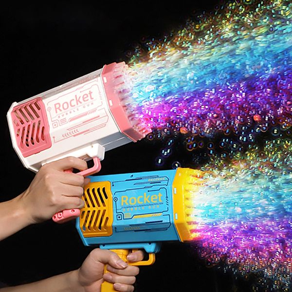 Novidade Jogos Bubble Gun Kids Brinquedos Rocket 69 Buracos Soap Bubbles Machine Gun Shape Automatic Blower With Light Pomperos Outdoor Toy Gifts Party 230726