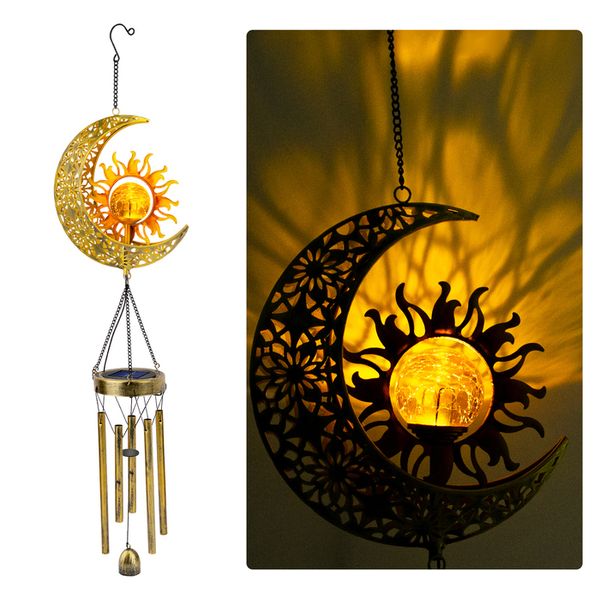 Decorações de Jardim Sol Lua LED Luzes Solares Potência Sino de Vento Lâmpada Luz de Fada Carrilhões Presente para Crianças Decoração Decoração de Casa Ao Ar Livre 230727