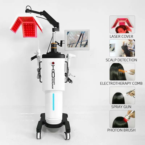 Macchina multifunzione per la ricrescita dei capelli con laser a diodi 650nm Fototerapia Analizzatore per il cuoio capelluto con trattamento a luce rossa Attrezzatura professionale per la bellezza