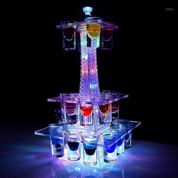 Decoração de festa colorido luminoso led cristal torre eiffel suporte de copo de coquetel suporte serviço vip vidro s glorificador display rack d295l