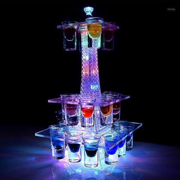 Decorazione per feste Colorato LED luminoso Cristallo Torre Eiffel Portabicchieri da cocktail Stand Servizio VIP S Espositore per glorificatore in vetro D295l