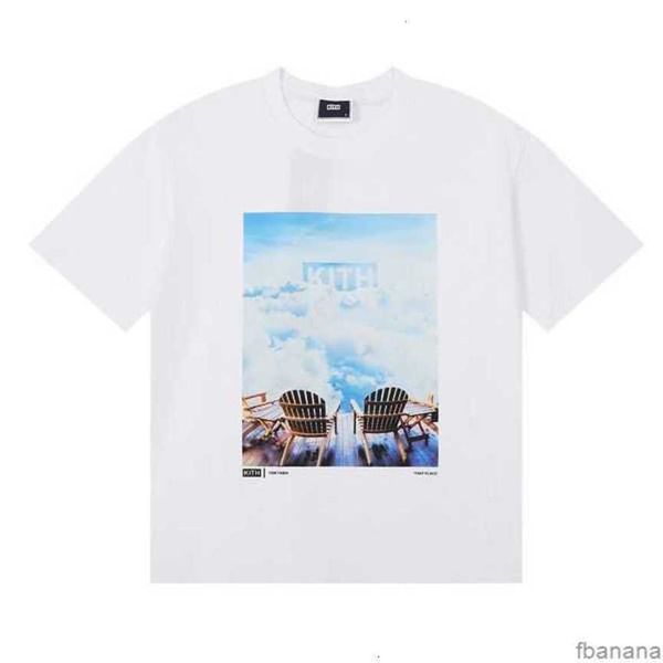 2023 Ins Tendências da Moda Marca Kith Camisetas Masculinas New York Store Estilo Limitado Sky Cloud Desired Life Print Puro Algodão Casual Manga Curta T-shirt Gqwo