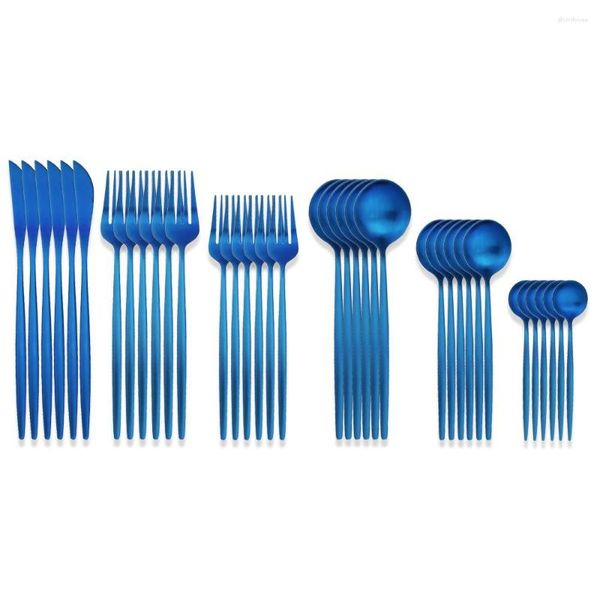 Geschirr Sets 36 stücke Blau Matte Messer Dessert Löffel Gabel Edelstahl Besteck Set Besteck Küche Hause Abendessen Geschirr