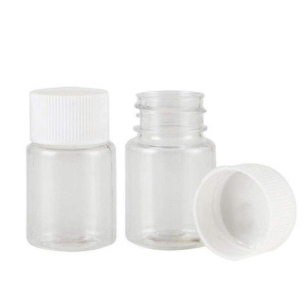 Esculturas 15ml 20ml 30ml garrafas recarregáveis de vedação de plástico para animais de estimação frascos transparentes recipiente de loja de reagente com tampa de parafuso de plástico 100 peças