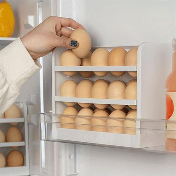 Garrafas de armazenamento Frascos 30 Ovos Três Camadas Criativa Flip Egg Box Geladeira Organizador Recipiente Cozinha Doméstica Mantenha Fresco Rack Dro263d