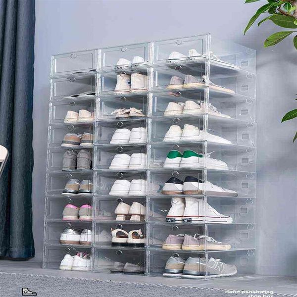 12-teiliges Schuhkarton-Set, mehrfarbig, faltbar, Aufbewahrung aus Kunststoff, transparent, für Zuhause, Schuhregal, Stapel-Display, Aufbewahrungsorganisator, Einzelbox A251o