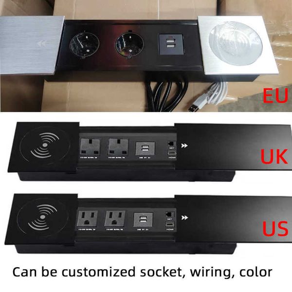 Akıllı Güç Fişleri Tablo Elektrik Yuvaları AC 110V 220V 2500W 10A Evrensel US/EU/UK/AU USB Güç Smart Slider Kapaklı Masa Soketi HKD230727