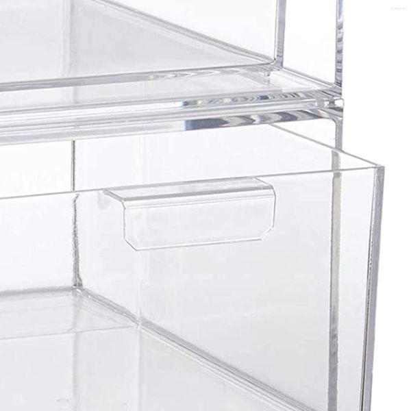 Caixas de armazenamento 2 peças empilháveis vitrine de cosméticos caixa de mesa transparente organizador gaveta para batons suprimentos para unhas cosméticos