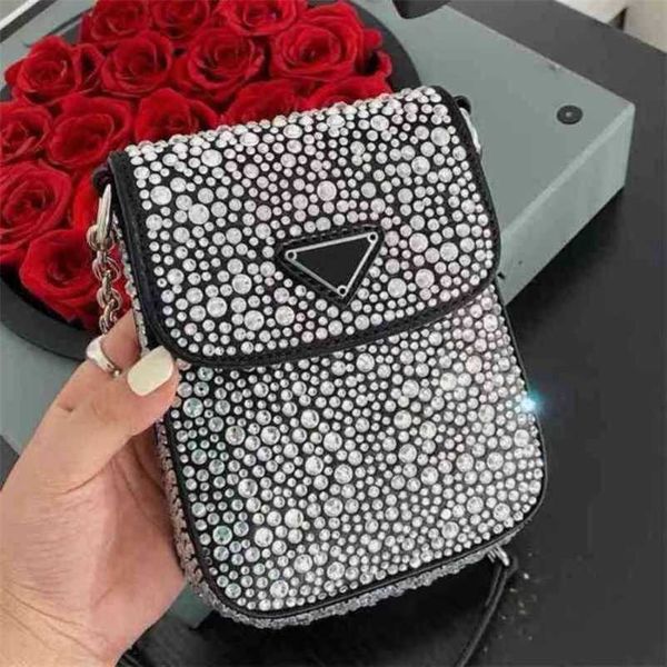 2023 Novo Top Design Bolsas de Luxo de alta qualidade premium cadeia triângulo pequeno quadrado Strass telefone celular cravejado de diamante Mensageiro de ombro