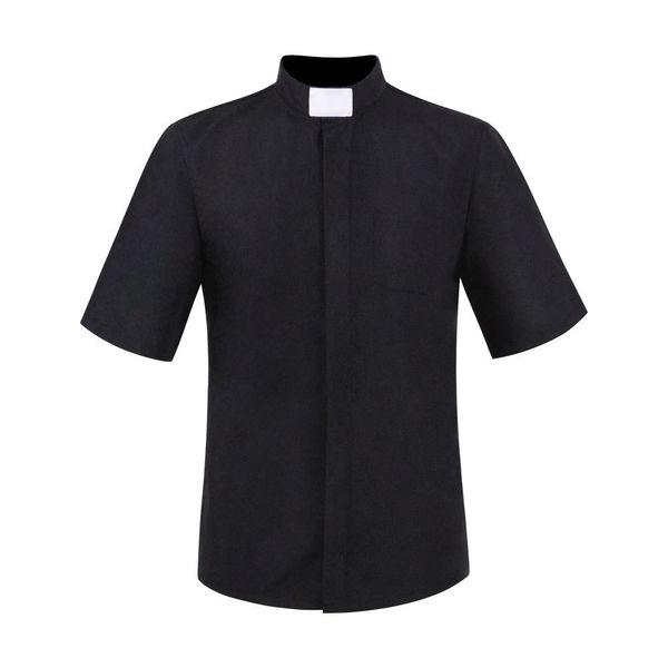 Camisas Casuais Masculinas Camisa de Colarinho Padre Homens Clérigos Standup Igreja Católica Ministro Pregador Verão Manga Curta Tops Blusa Romana S5XL 230726