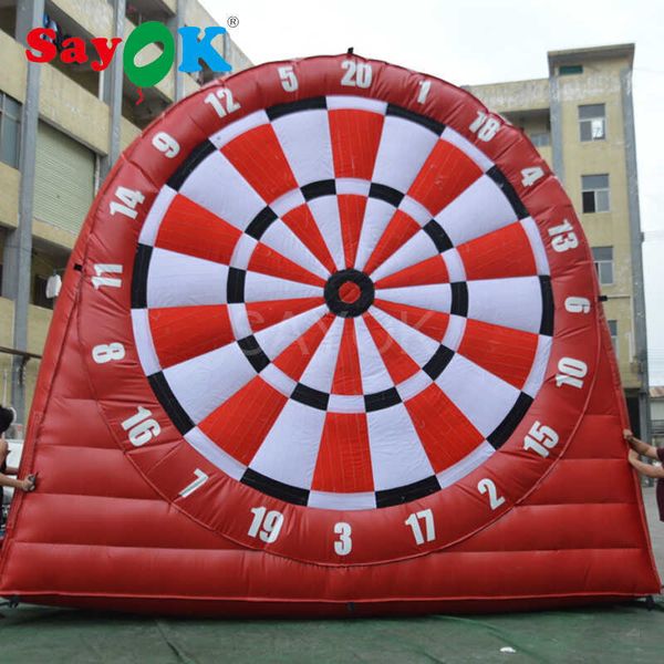 Yeni dev açık şişme futbol dartları 5x5m (16.4 feet) şişme futbol dart tahtası, spor oyunları için 6 şişme balon ile