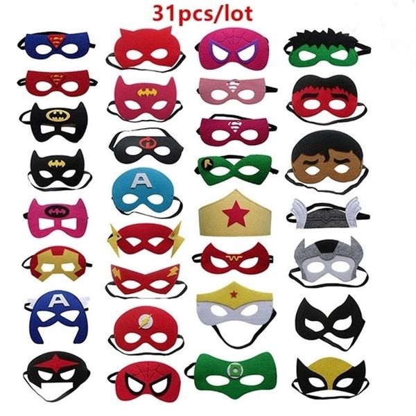 31pcs Cadılar Bayramı için Süper Kahraman Maskeleri Noel Doğum Giydirme Kostüm Cosplay Maske Çocukları Partisi İyilik Hediye Y200103229Z