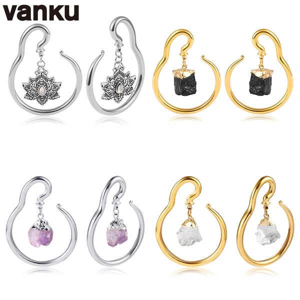 Dentais Grades Vanku 2pc Aço Inoxidável Pedra Natural Pesos de Orelha Brincos Encantadores Argola Plug Ganchos Medidores Maca Perfurante Jóias 230727