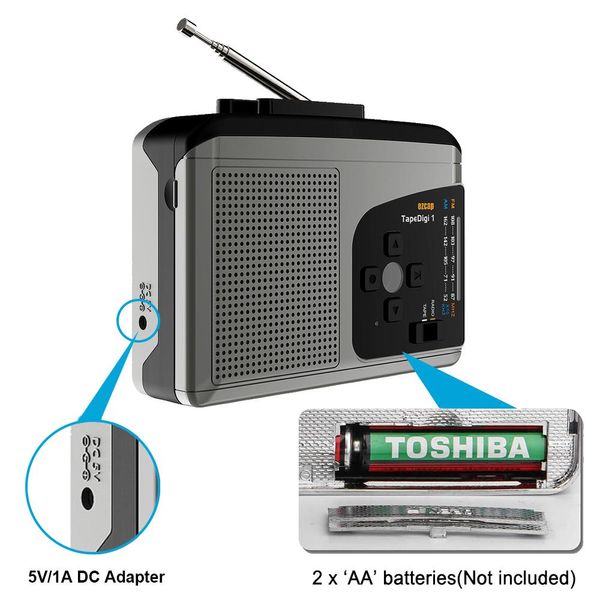 Radio Ezcap Nastro originale Walkman Lettore di cassette Am/fm Radio Record, convertitore da cassetta a Mp3 su scheda Micro SD Scatola di scheda di acquisizione audio