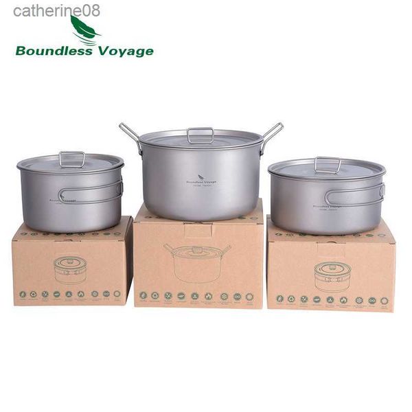 Sınırsız Voyage Açık Kamp Titanyum Pot Pan Kettle Set Seyahat Taşınabilir Tencere Buharlı Pot Pişirme Çıkma Kiti 1-4 MAN L230621