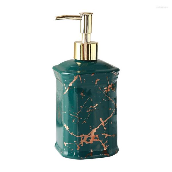 Dispenser di sapone liquido Bottiglia di shampoo in ceramica verde nordico Placcato in oro Marbling Press Lotion Accessori da bagno di grande capacità